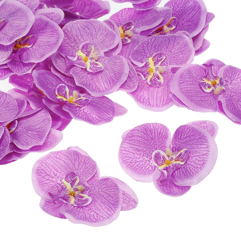 40Pcs 3.9" Artificial Silk Butterfly Orchid Flower Heads for DIY, Light Purple