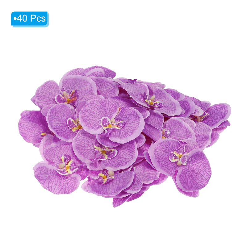 40Pcs 3.9" Artificial Silk Butterfly Orchid Flower Heads for DIY, Light Purple