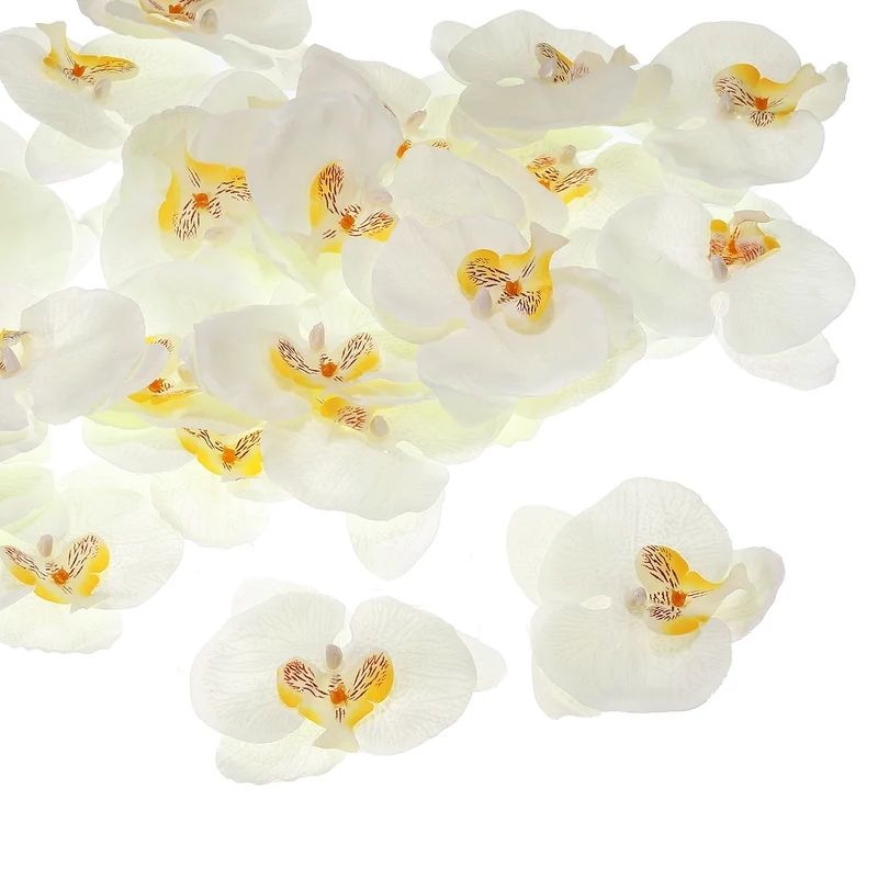 40Pcs 3.9" Artificial Silk Butterfly Orchid Flower Heads for DIY, White