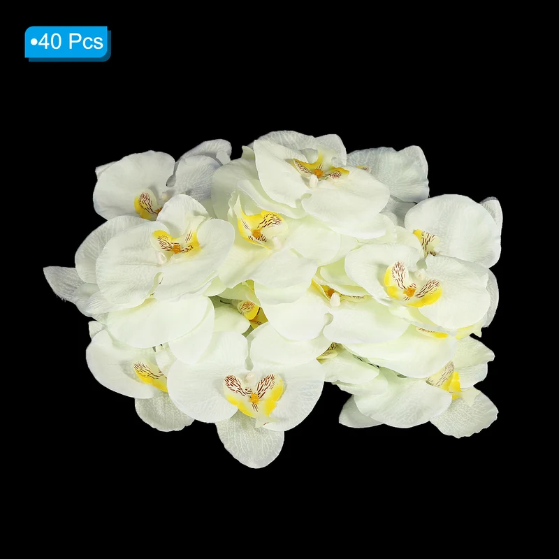 40Pcs 3.9" Artificial Silk Butterfly Orchid Flower Heads for DIY, White