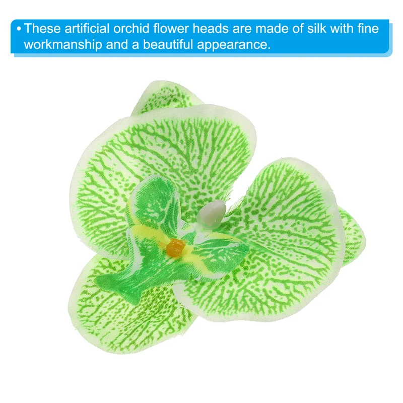 40Pcs 3.5" Artificial Silk Butterfly Orchid Flower Heads for DIY, Green