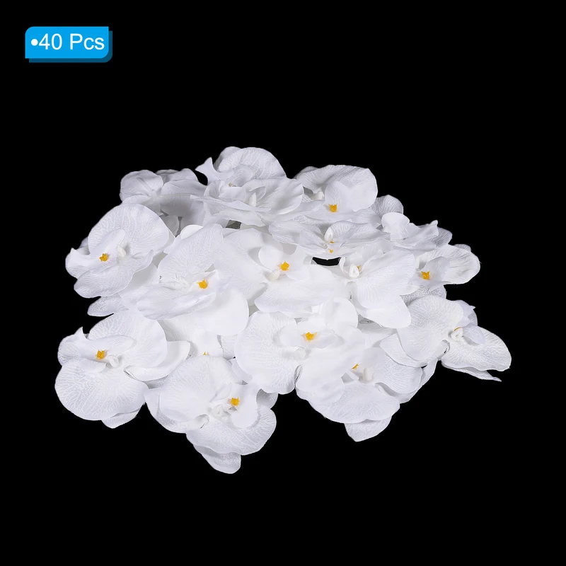 40Pcs 3.5" Artificial Silk Butterfly Orchid Flower Heads for DIY Pure White