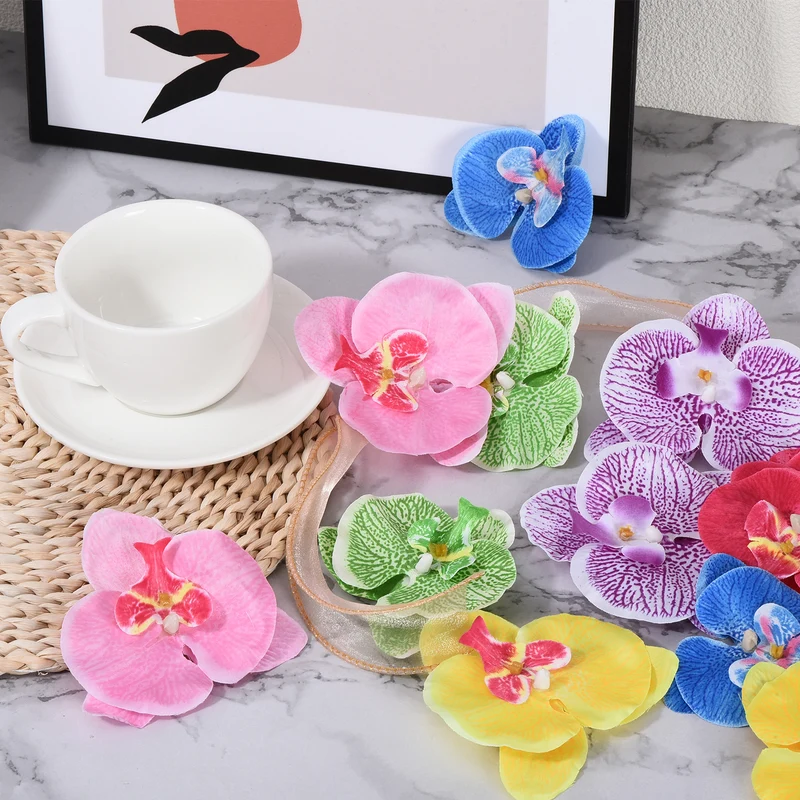 40Pcs 3.5" Artificial Silk Butterfly Orchid Flower Heads for DIY Pure White