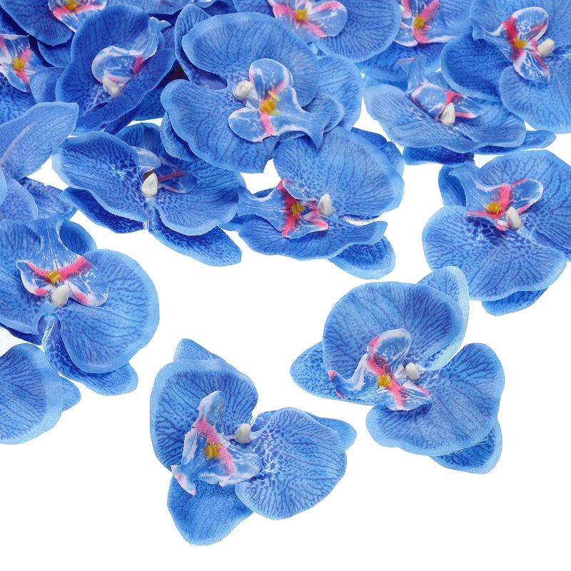 40Pcs 3.5" Artificial Silk Butterfly Orchid Flower Heads for DIY, Blue