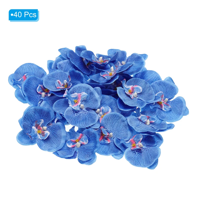 40Pcs 3.5" Artificial Silk Butterfly Orchid Flower Heads for DIY, Blue
