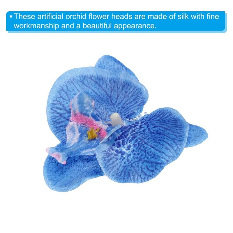 40Pcs 3.5" Artificial Silk Butterfly Orchid Flower Heads for DIY, Blue