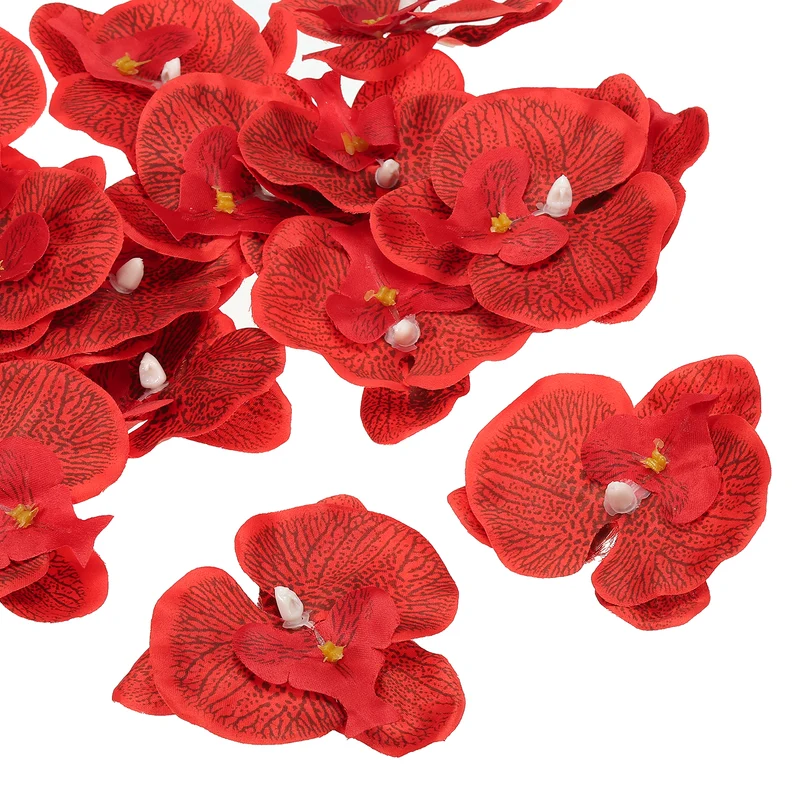 40Pcs 3.5" Artificial Silk Butterfly Orchid Flower Heads for DIY, Red