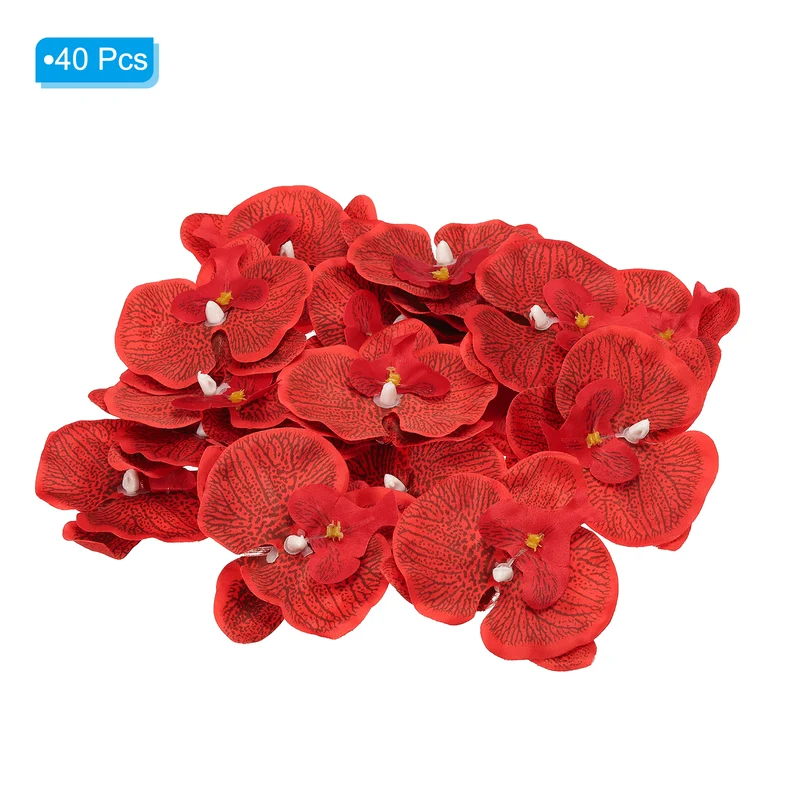 40Pcs 3.5" Artificial Silk Butterfly Orchid Flower Heads for DIY, Red