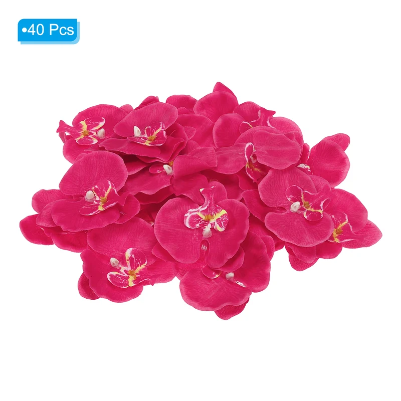 40Pcs 3.5" Artificial Silk Butterfly Orchid Flower Heads for DIY, Fuchsia