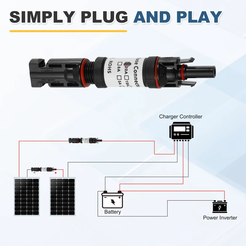2Pcs 20A Solar Fuse Holder Inline with Fuse for Solar Photovoltaic System