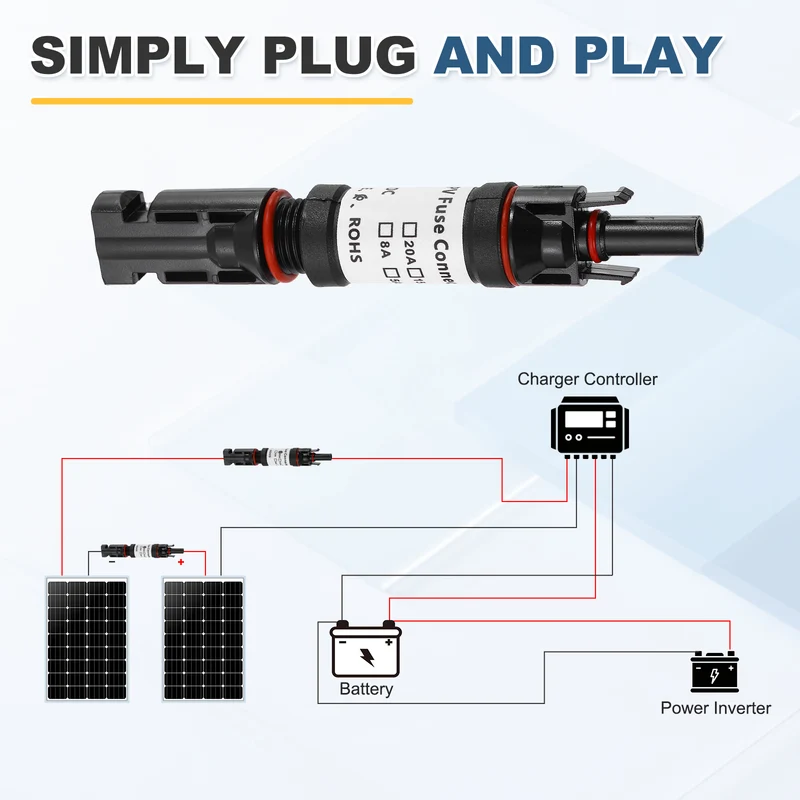 2Pcs 10A Solar Fuse Holder Inline with Fuse for Solar Photovoltaic System