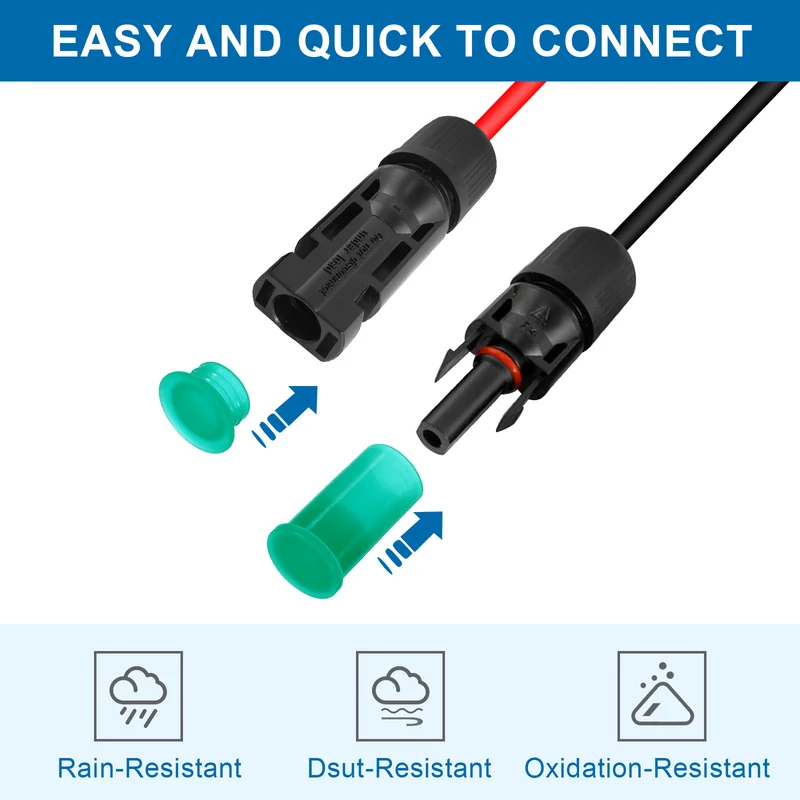 Solar Connector Caps, 50 Set Weather Resistant IP67 Male and Female Dust Cap for Solar Panel Connectors, Black, Green