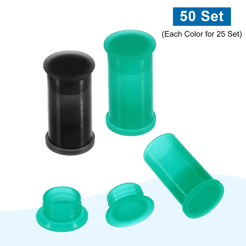 Solar Connector Caps, 50 Set Weather Resistant IP67 Male and Female Dust Cap for Solar Panel Connectors, Black, Green