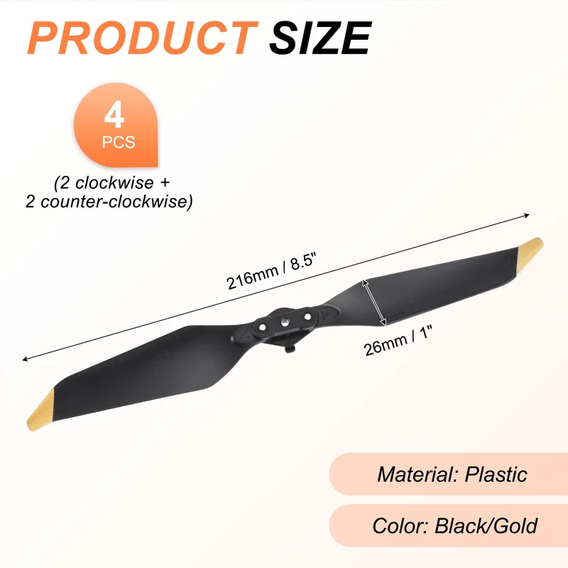 4Pcs 8.5" Low Noise Propellers for Mavic Air 2 Quadcopter Black/Gold