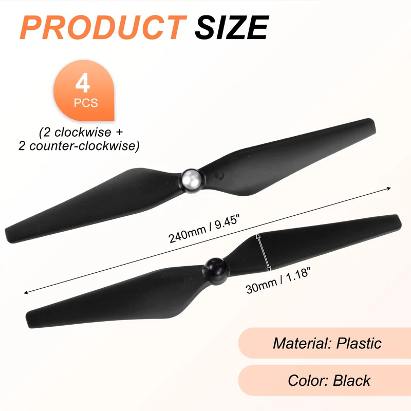 4Pcs 9Inch Plastic Propellers Self-Tightening for Phantom 3 Black