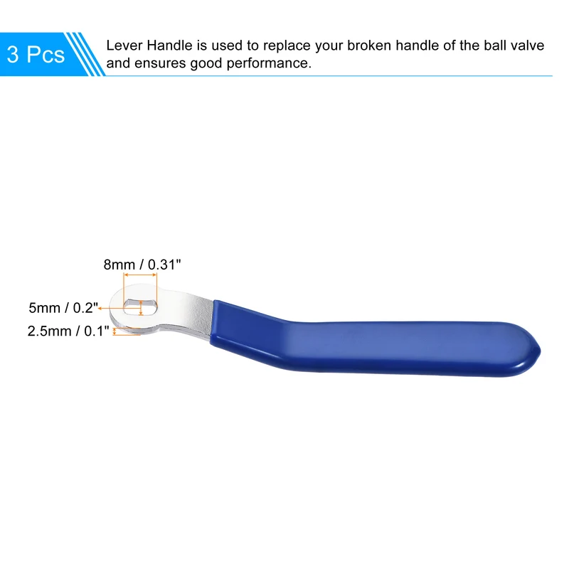 Lever Handle Iron Chrome Plated Replacement Blue for DN20 Ball Valve 3Pcs
