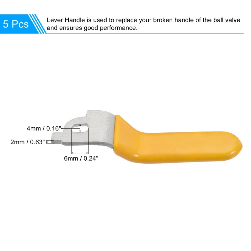 Lever Handle Iron Chrome Plated Replacement Quarter Turn with Plastic Grip Yellow for Ball Valve 5Pcs