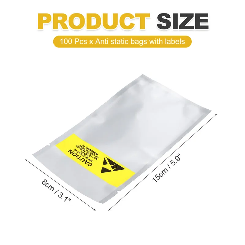 100 Pcs Anti Static Bags Shielding Bag 3.1" x 5.9" Open Top ESD Bags, Silver
