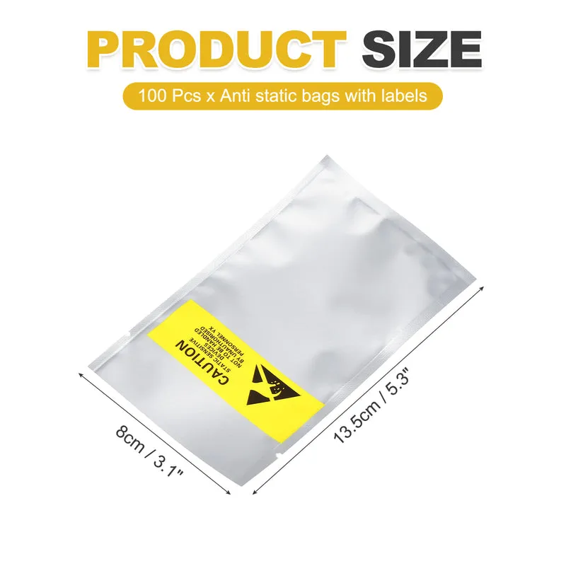 100 Pcs Anti Static Bags Shielding Bag 3.1" x 5.3" Open Top ESD Bags, Silver