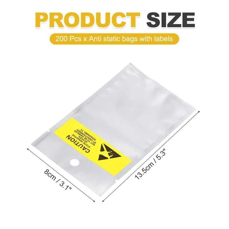 200 Pcs Anti Static Bags 3.1" x 5.3" Open Top with Hole ESD Bags, Silver