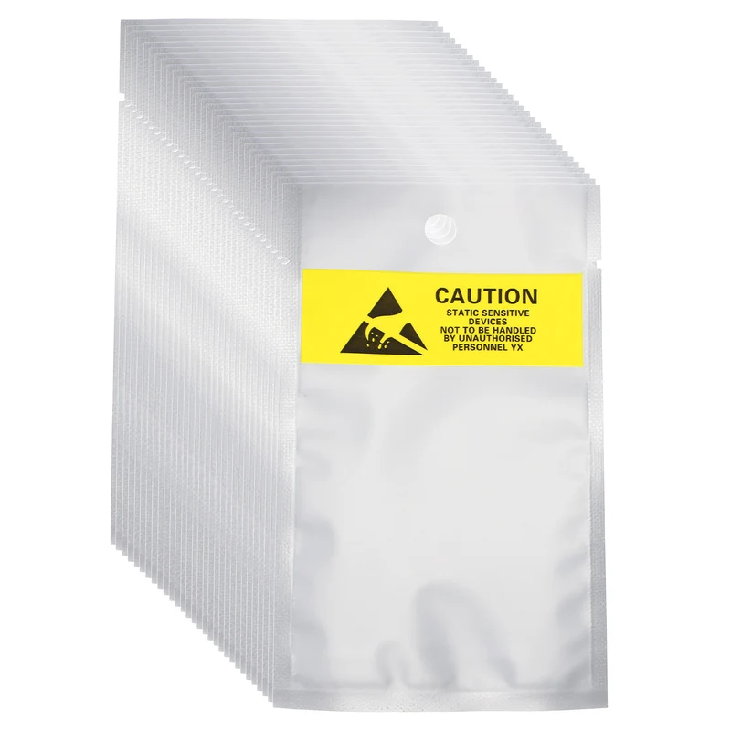 100 Pcs Anti Static Bags 3.1" x 5.3" Open Top with Hole ESD Bags, Silver