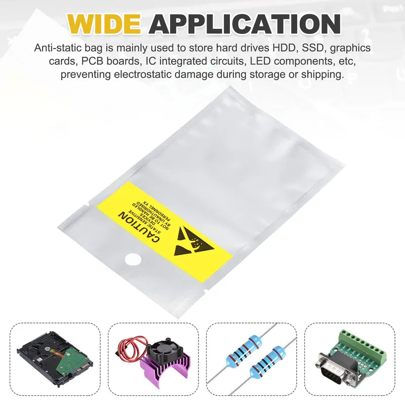 100 Pcs Anti Static Bags 3.1" x 5.3" Open Top with Hole ESD Bags, Silver