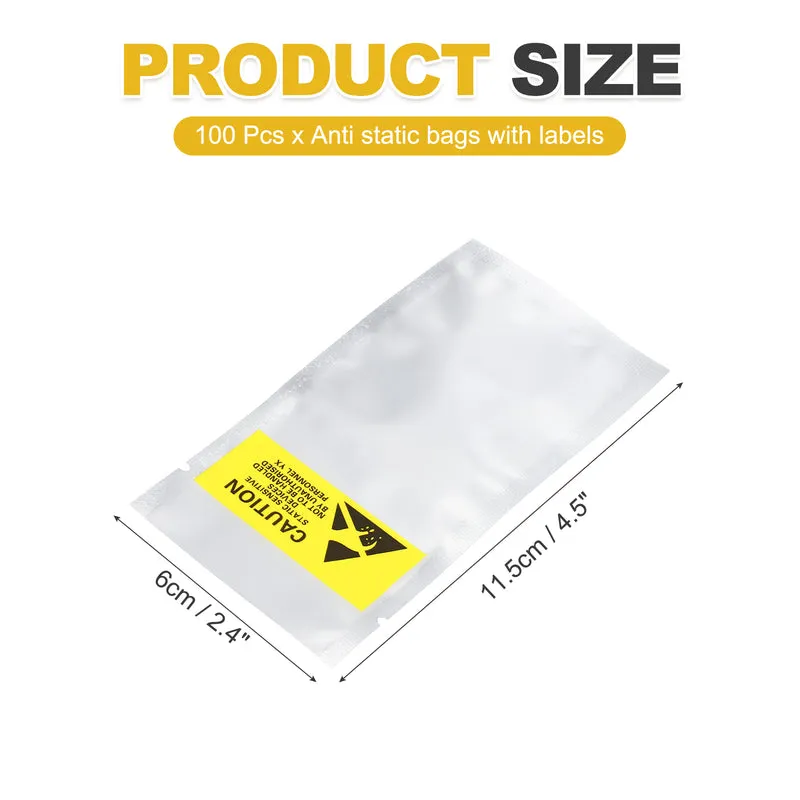 100 Pcs Anti Static Bags Shielding Bag 2.4" x 4.5" Open Top ESD Bags, Silver