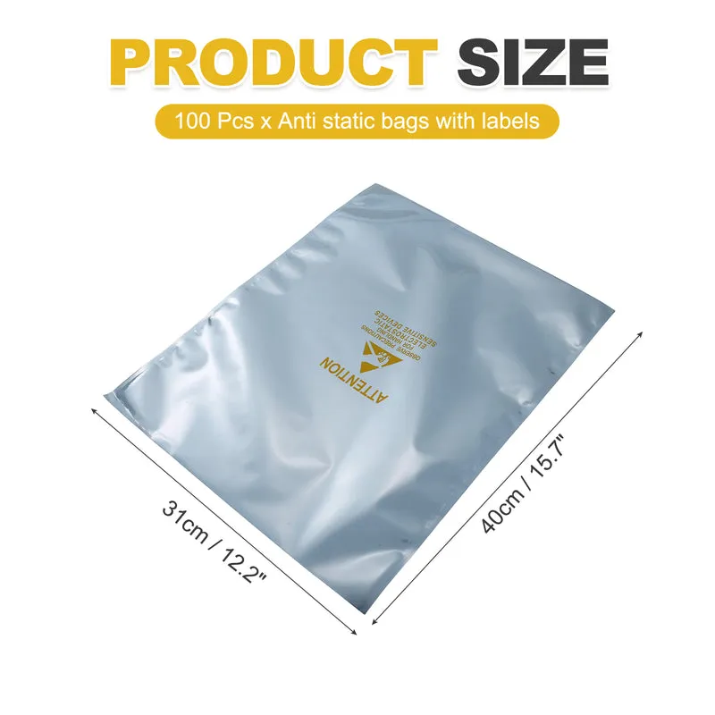 100 Pcs Anti Static Bags Shielding Bag 12.2" x 15.7" Open Top, Silver Gray