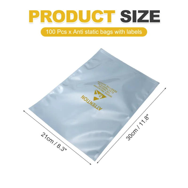 100 Pcs Anti Static Bags Shielding Bag 8.3" x 11.8" Open Top, Silver Gray