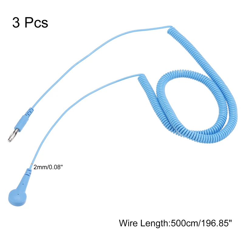 ESD Grounding Cable Cord 500cm/197",Lantern Tip + Buckle 3 Pcs(Blue)