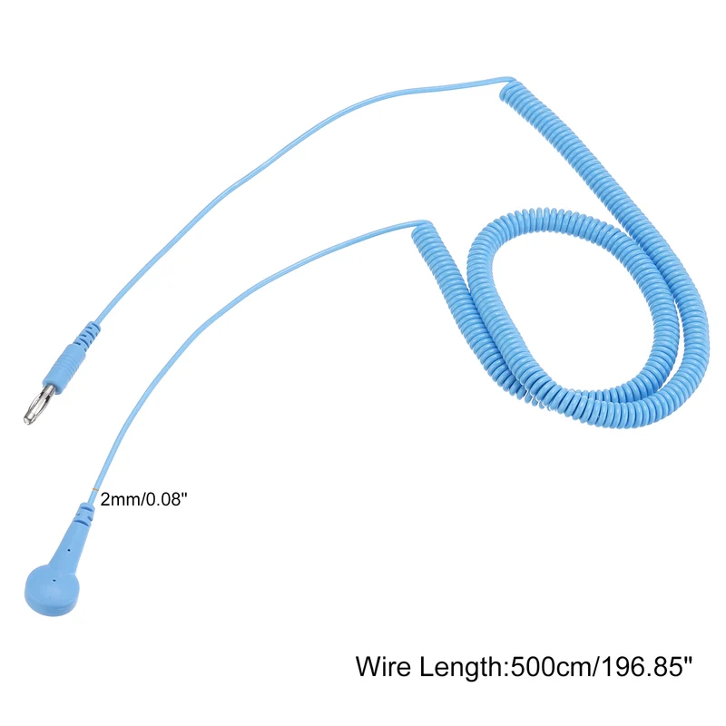 ESD Grounding Cable Cord 500cm/197",Lantern Tip + Buckle 1 Pcs(Blue)