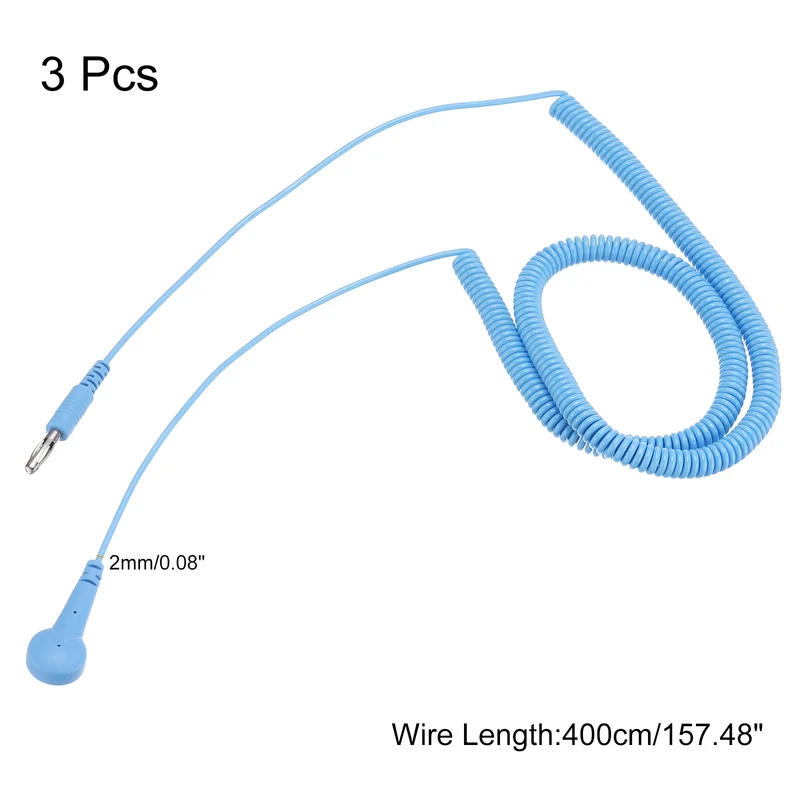 ESD Grounding Cable Cord 400cm/157",Lantern Tip + Buckle 3 Pcs(Blue)