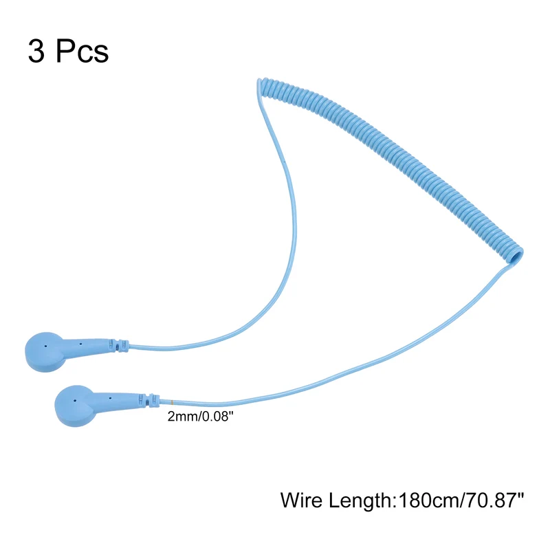 ESD Grounding Cable Cord 180cm/71",Double Buckle 3 Pcs(Blue)