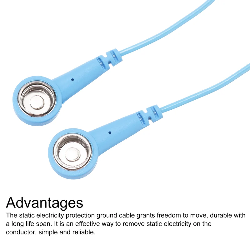 ESD Grounding Cable Cord 180cm/71",Double Buckle 3 Pcs(Blue)