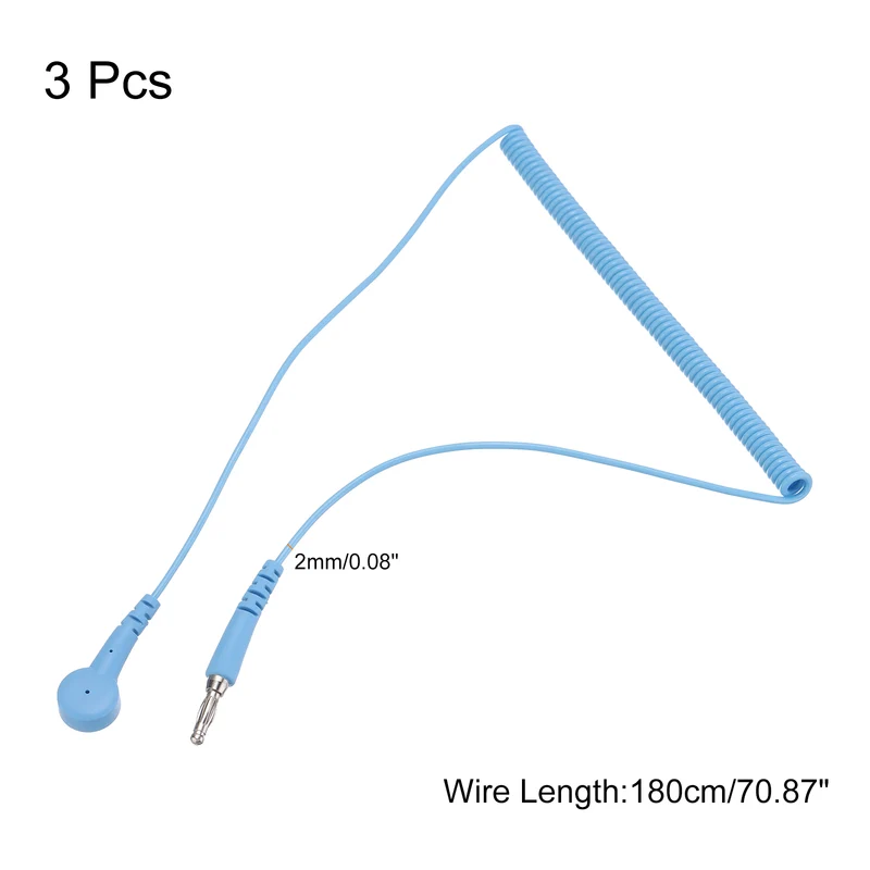 ESD Grounding Cable Cord 180cm/71",Lantern Tip + Buckle 3 Pcs(Blue)