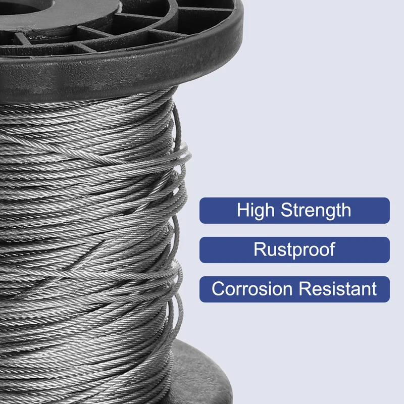 3/64" 250ft 304 Stainless Steel Cable Wire Rope with Reel 7 x 7 Strands
