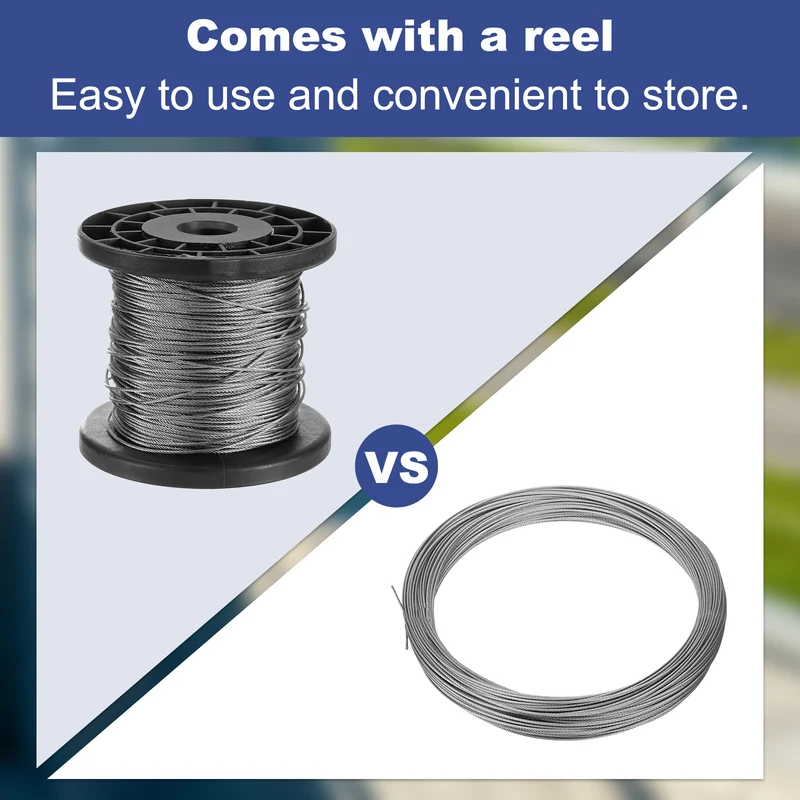 3/64" 250ft 304 Stainless Steel Cable Wire Rope with Reel 7 x 7 Strands