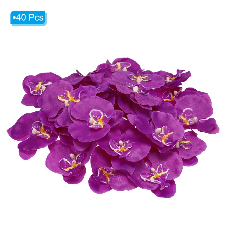 40Pcs 3.5" Artificial Silk Butterfly Orchid Flower Heads for DIY, Dark Purple