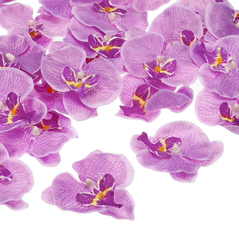 40Pcs 3.5" Artificial Silk Butterfly Orchid Flower Heads for DIY Light Purple