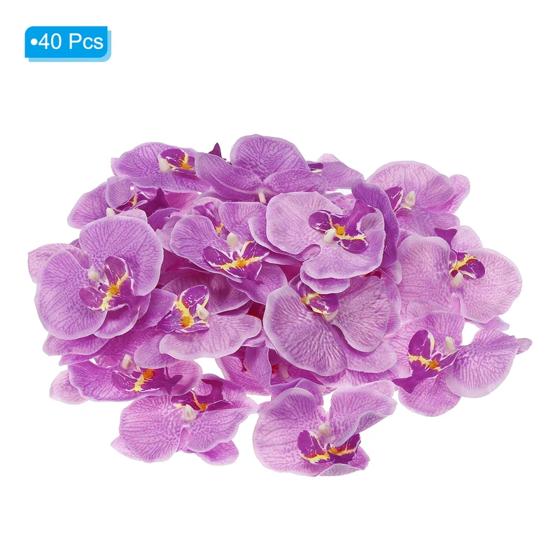 40Pcs 3.5" Artificial Silk Butterfly Orchid Flower Heads for DIY Light Purple