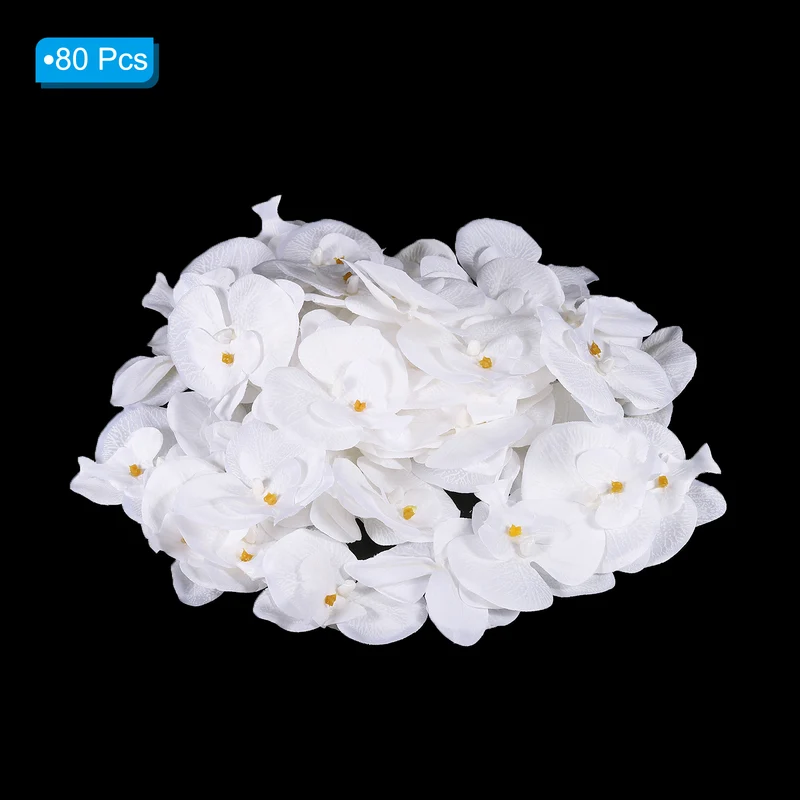 80Pcs 2.8" Artificial Silk Butterfly Orchid Flower Heads for DIY, Pure White