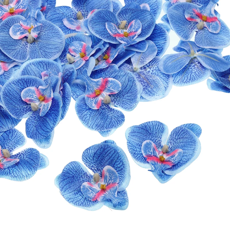 80Pcs 2.8" Artificial Silk Butterfly Orchid Flower Heads for DIY, Blue