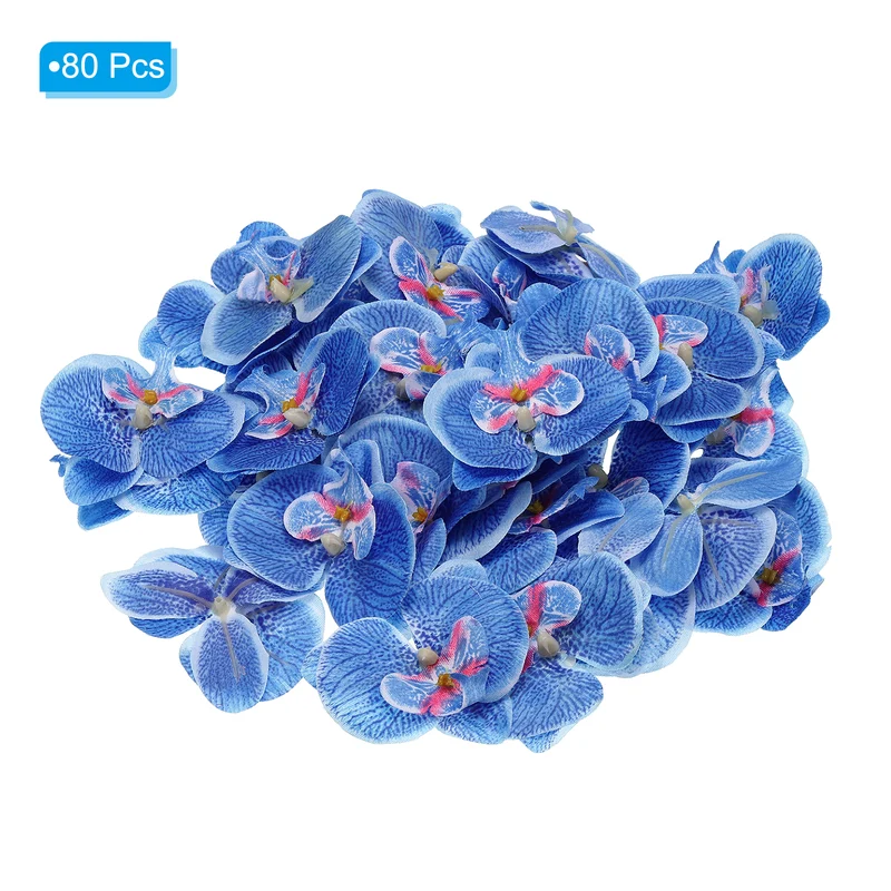 80Pcs 2.8" Artificial Silk Butterfly Orchid Flower Heads for DIY, Blue