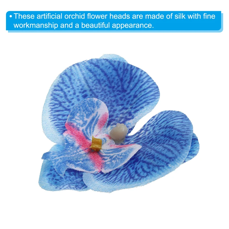 80Pcs 2.8" Artificial Silk Butterfly Orchid Flower Heads for DIY, Blue