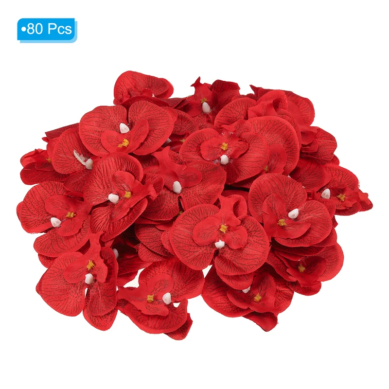 80Pcs 2.8" Artificial Silk Butterfly Orchid Flower Heads for DIY, Red