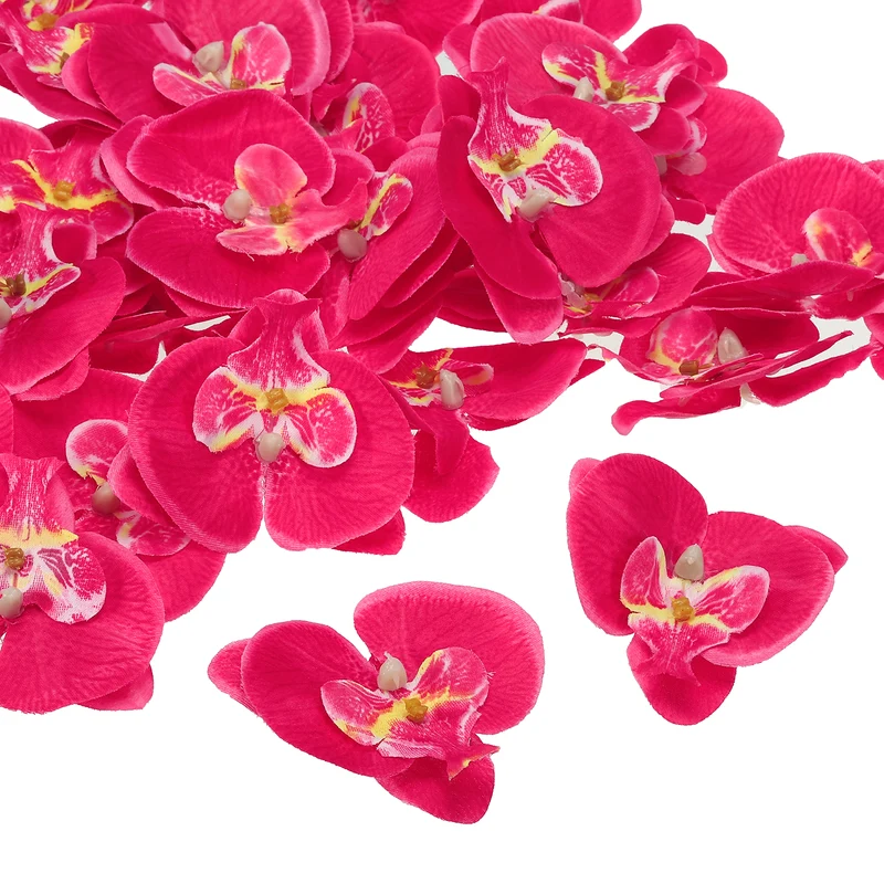 80Pcs 2.8" Artificial Silk Butterfly Orchid Flower Heads for DIY, Fuchsia