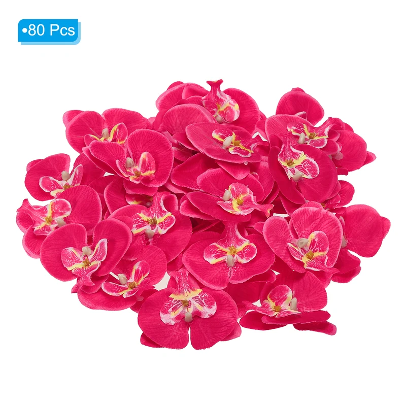 80Pcs 2.8" Artificial Silk Butterfly Orchid Flower Heads for DIY, Fuchsia