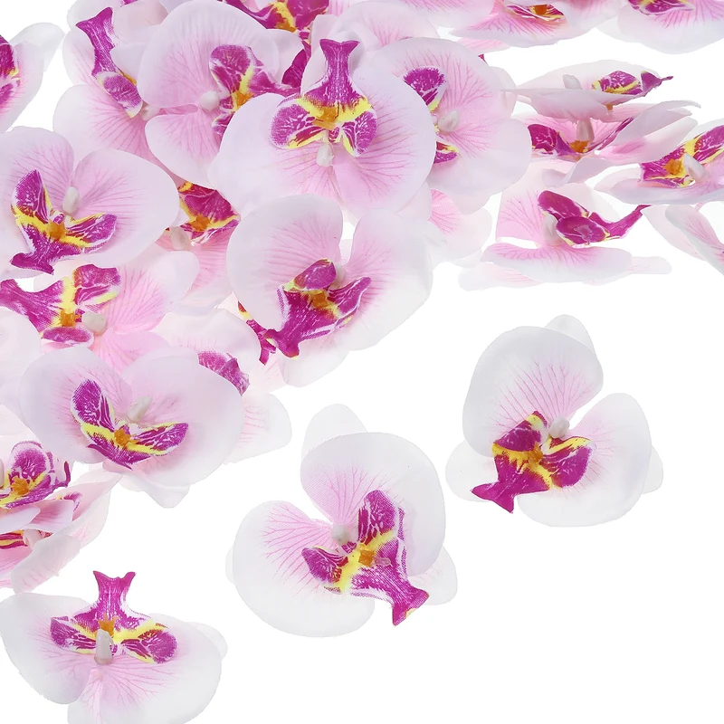80Pcs 2.8" Artificial Silk Butterfly Orchid Flower Heads for DIY, White Purple