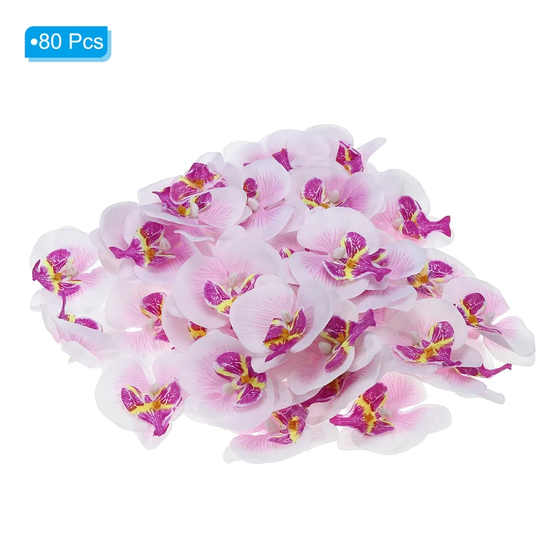 80Pcs 2.8" Artificial Silk Butterfly Orchid Flower Heads for DIY, White Purple