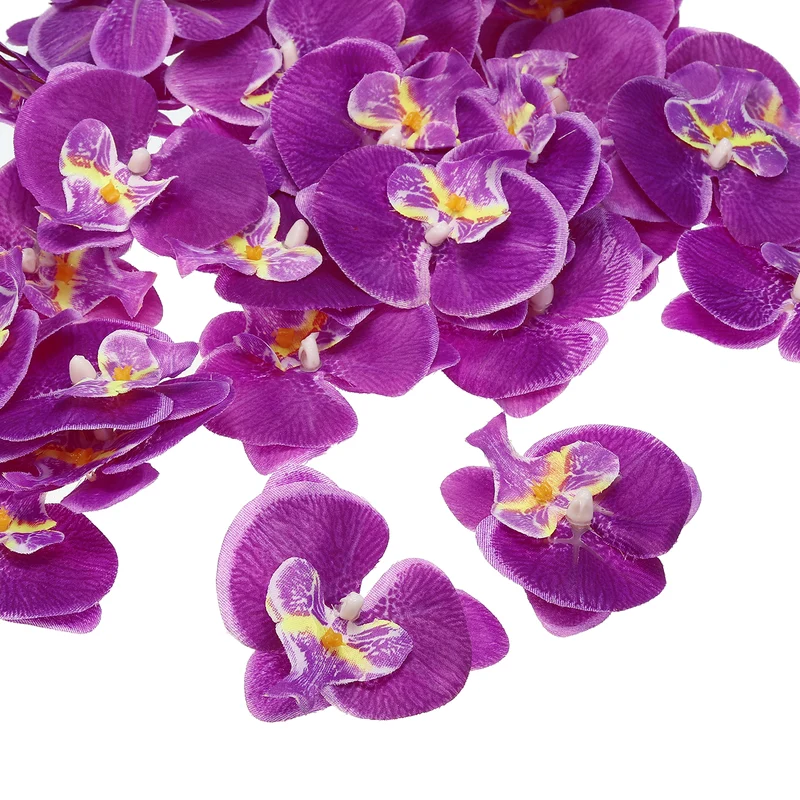 80Pcs 2.8" Artificial Silk Butterfly Orchid Flower Heads for DIY, Dark Purple